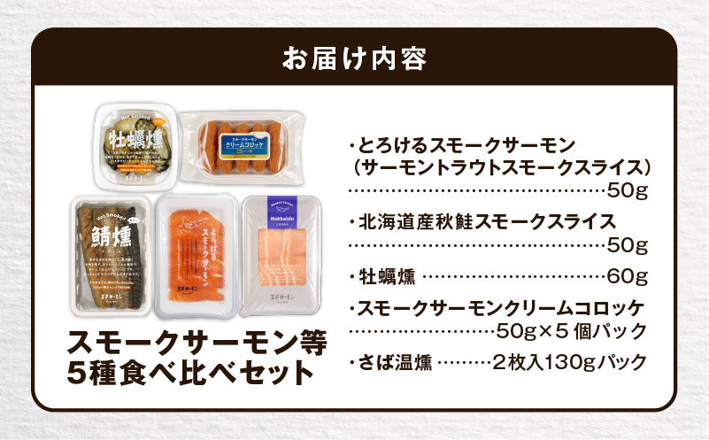 【王子サーモン】スモークサーモン等5種 食べ比べセット　T041-008