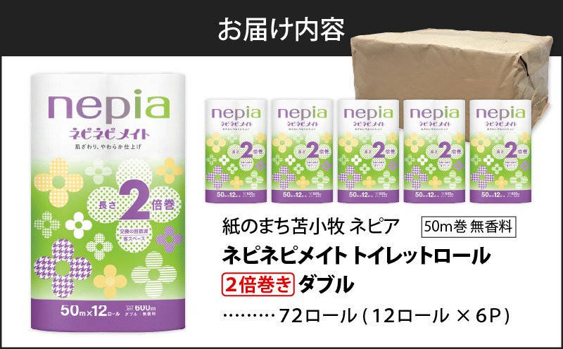 【A042】紙のまち苫小牧 ネピア ネピネピメイト トイレットロール 2倍巻 12ロール ダブル　T001-016