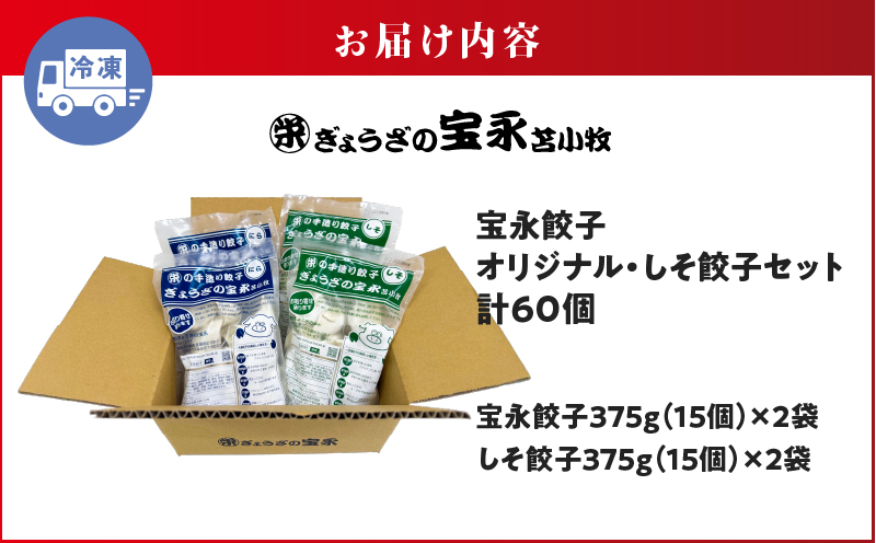 ぎょうざの宝永 しそ餃子セット（宝永餃子 15個入×2袋＆しそ餃子 15個入×2袋）合計1.5kg　T004-004