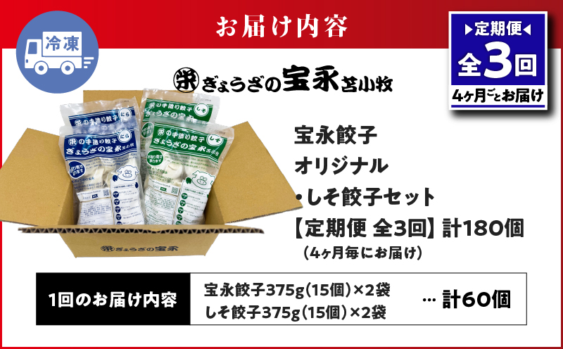 【全3回定期便（4ヶ月毎）】ぎょうざの宝永 しそ餃子セット（宝永餃子 15個入×2袋＆しそ餃子 15個入×2袋）合計1.5kg　T004-T04-01