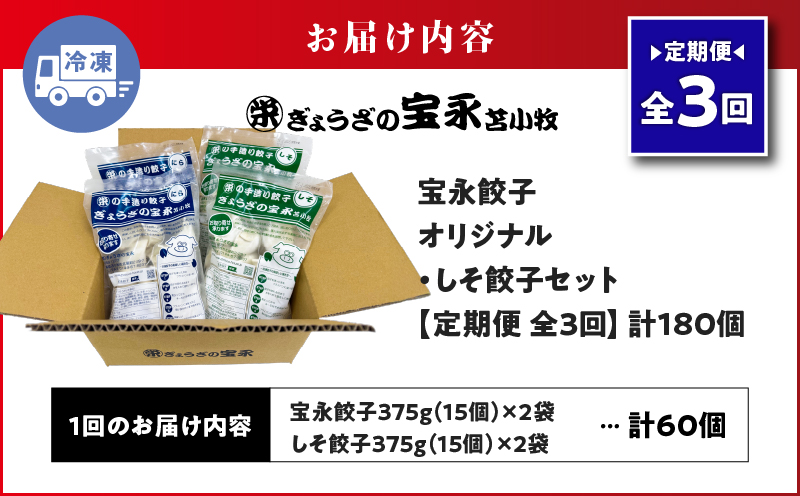 【全3回定期便（毎月）】ぎょうざの宝永 しそ餃子セット（宝永餃子 15個入×2袋＆しそ餃子 15個入×2袋）合計1.5kg　T004-T04-02