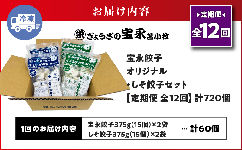 【全12回定期便（毎月）】ぎょうざの宝永 しそ餃子セット（宝永餃子 15個入×2袋＆しそ餃子 15個入×2袋）合計1.5kg　T004-T04-05