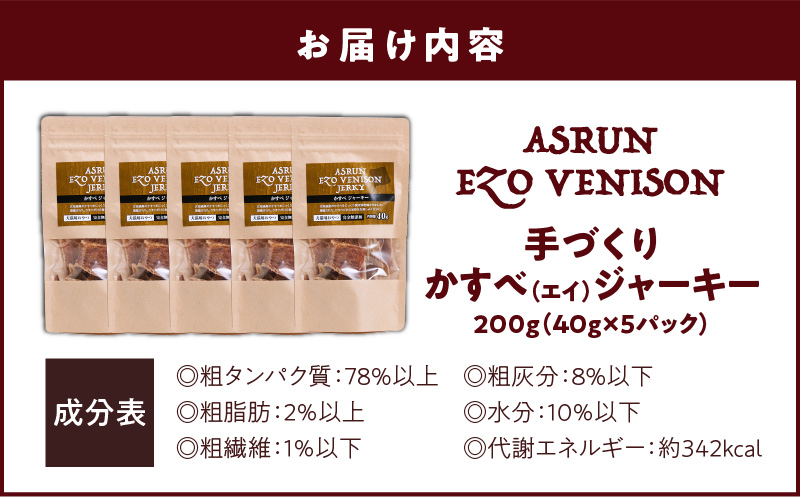 アスランエゾベニソン かすべジャーキー 40g×5袋入り 犬用おやつ 猫用おやつ 無添加 手作り　T012-018