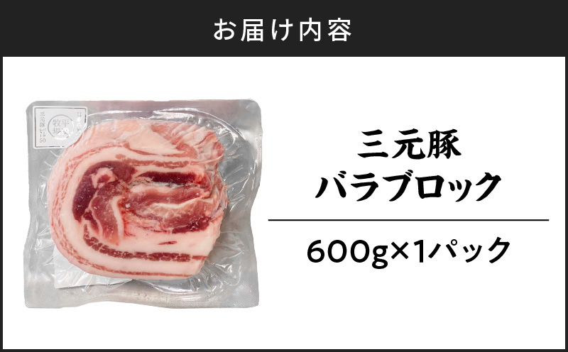 【平田牧場】三元豚バラブロック 600g　T036-015