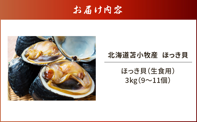 北海道苫小牧産 ほっき貝 3kg（9～11個） T032-001