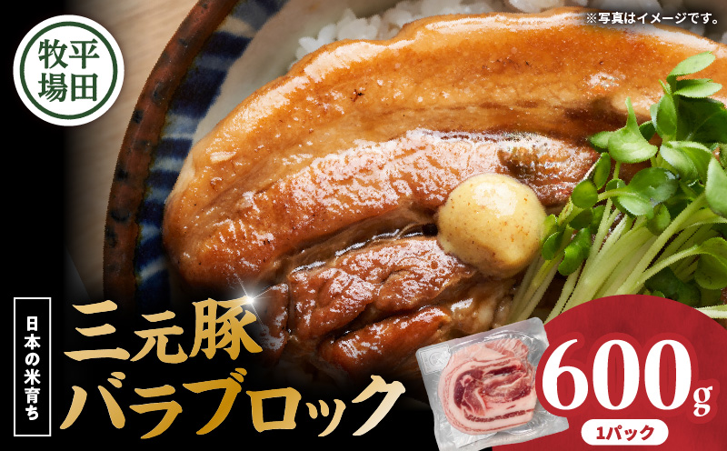 【平田牧場】三元豚バラブロック 600g　T036-015