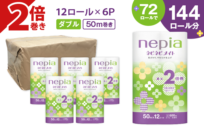 【A042】紙のまち苫小牧 ネピア ネピネピメイト トイレットロール 2倍巻 12ロール ダブル　T001-016