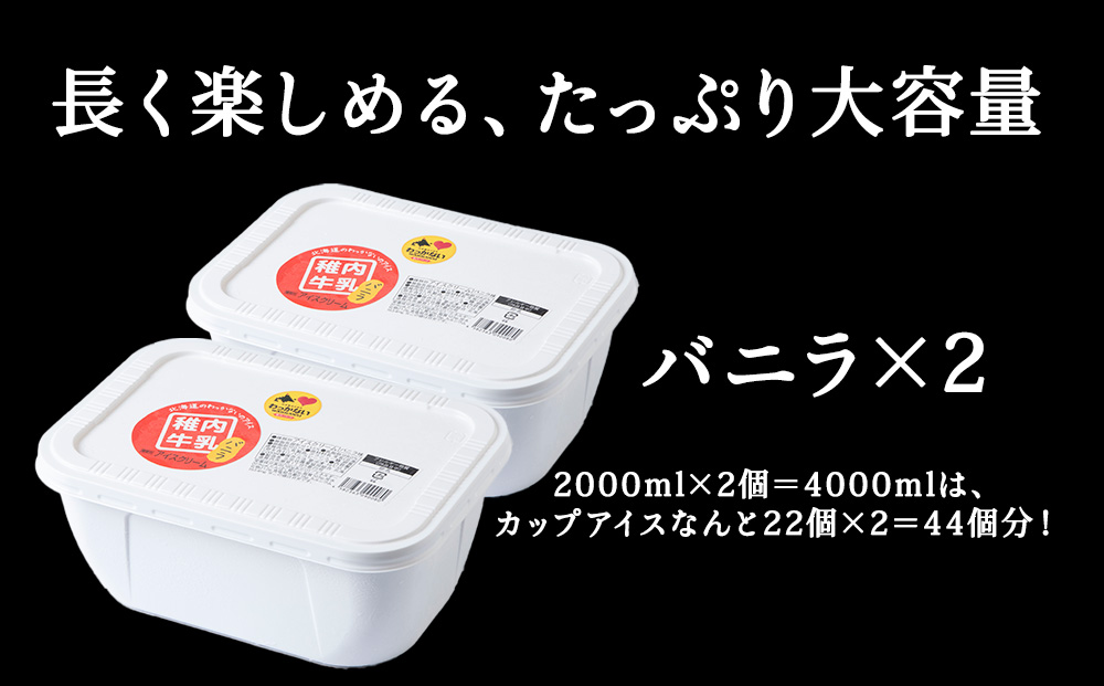 【業務用】稚内牛乳アイスクリーム 2000ml バニラ × バニラ 2個 セット