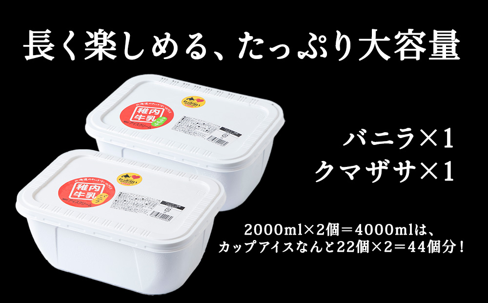 【業務用】稚内牛乳アイスクリーム2000mlバニラ×クマザサ2個セット