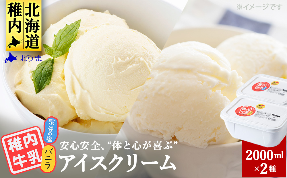 【業務用】稚内牛乳アイスクリーム 2000ml バニラ × 宗谷の塩 2個 セット