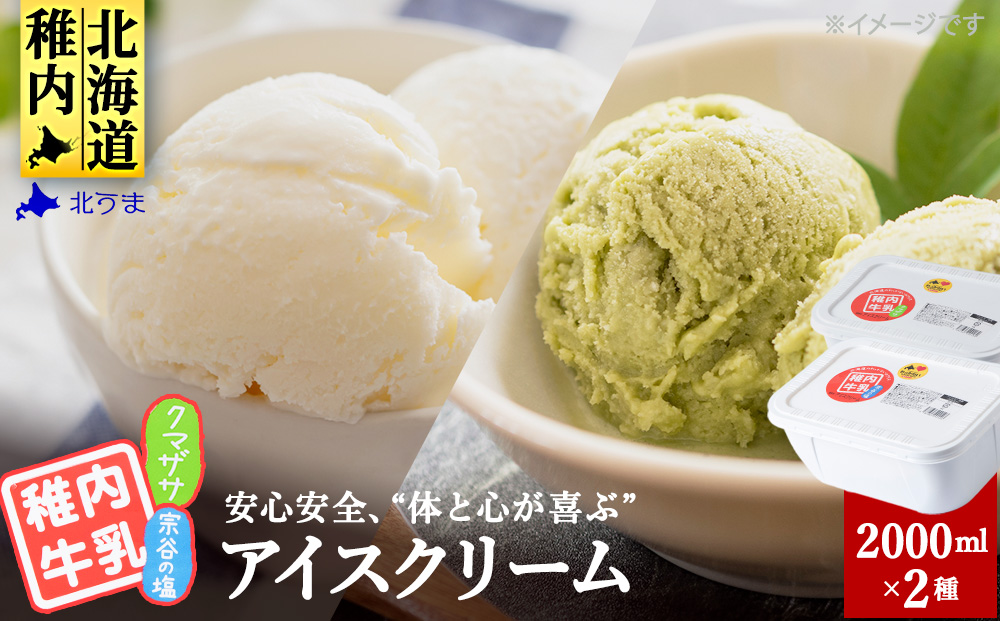 【業務用】稚内牛乳アイスクリーム2000ml宗谷の塩×クマザサ2個セット