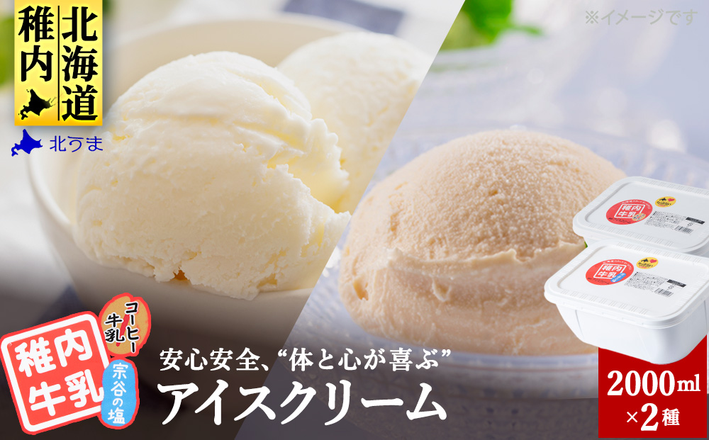 【業務用】稚内牛乳アイスクリーム2000ml宗谷の塩×コーヒー牛乳2個セット