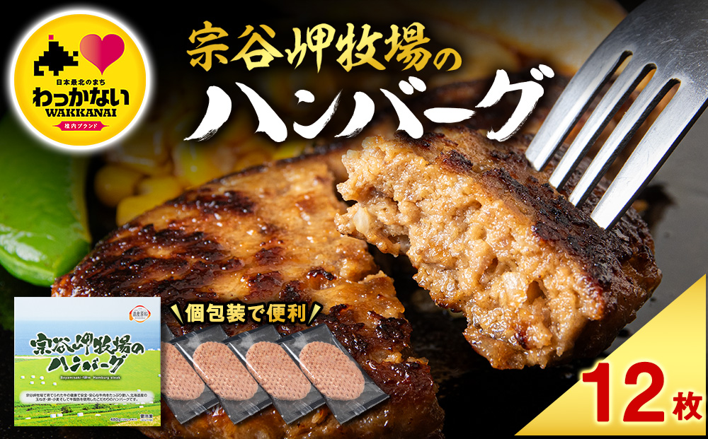 【稚内ブランド認定品】宗谷岬牧場のハンバーグ　120g4枚入×3箱（合計12枚）
