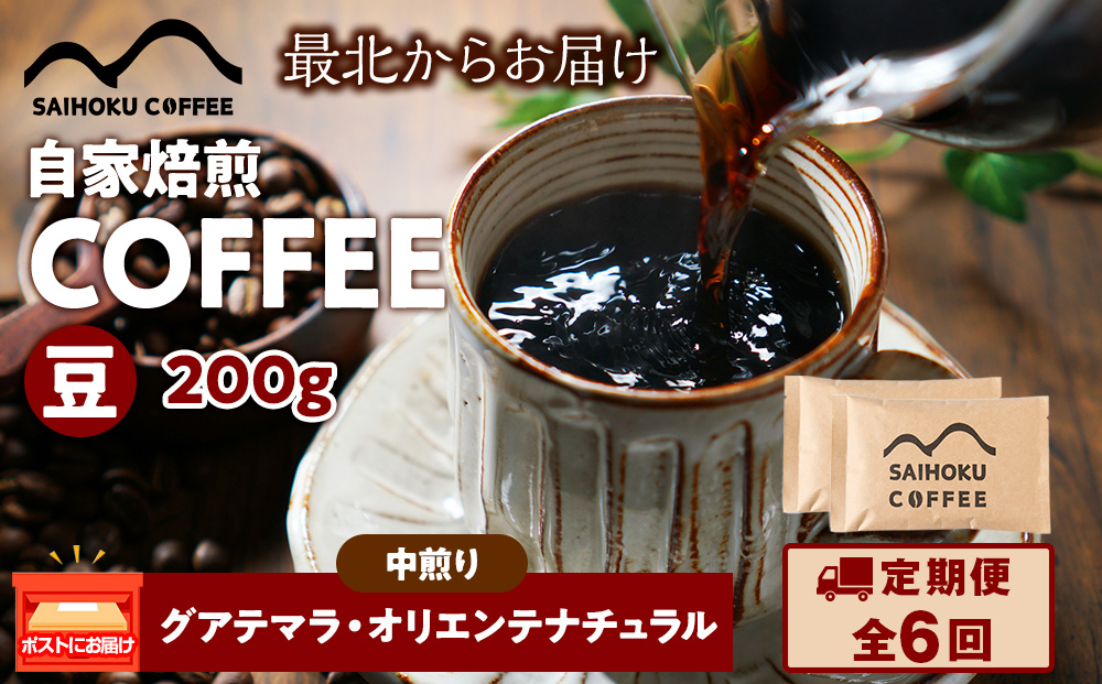 【定期便6ヶ月】自家焙煎珈琲　グアテマラ・オリエンテナチュラル 中煎り(豆) 200g