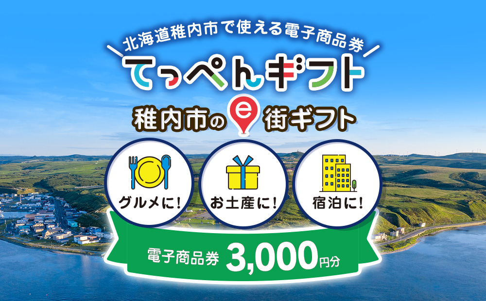【ふるさと納税】稚内市e街ギフト 3,000円分