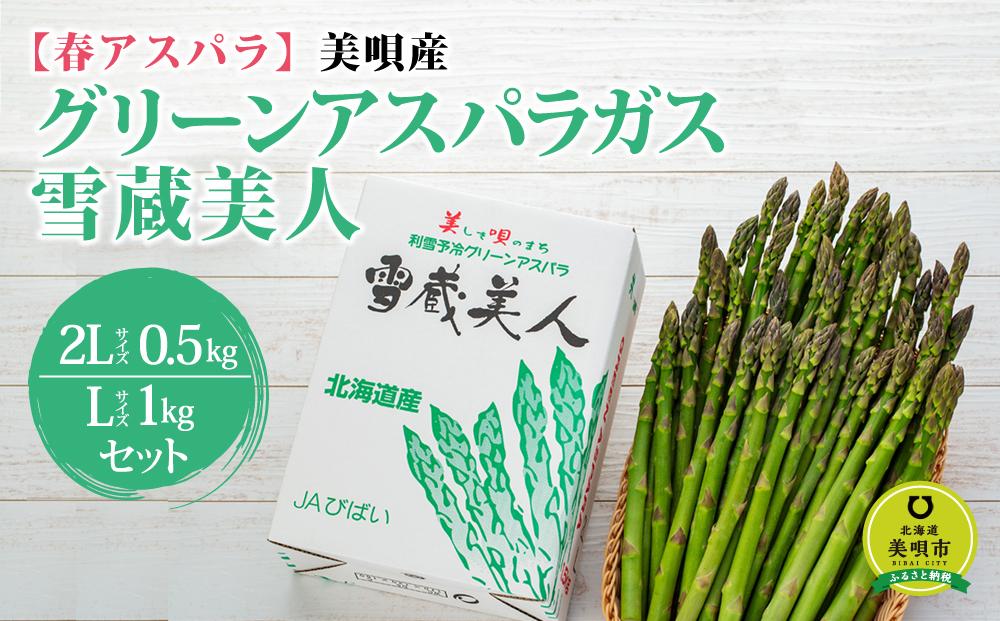 【春アスパラ】美唄産グリーンアスパラガス雪蔵美人 2Lサイズ0.5kg＋Lサイズ1kgセット（2026年4月中旬より順次発送予定）
