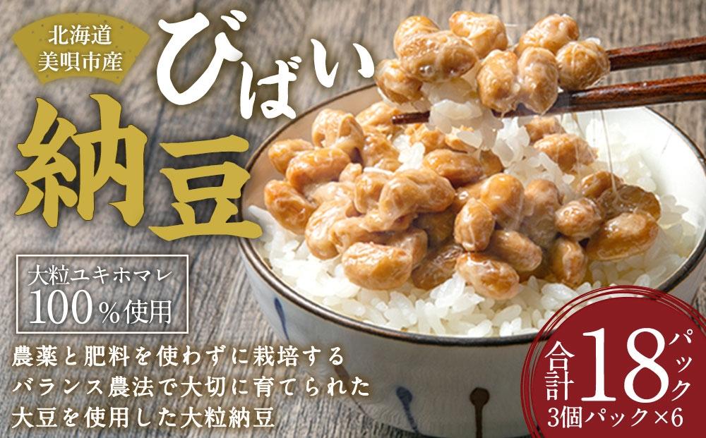 びばい納豆　北海道美唄市産大粒ユキホマレ100％使用40ｇ×18パックセット