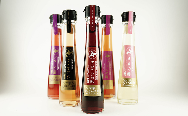 フルーツ酢 5種セット ( さくらんぼ ・ プラム ・ プルーン ・ 桃 ・ アロニア ) 北海道 芦別市 大橋さくらんぼ園