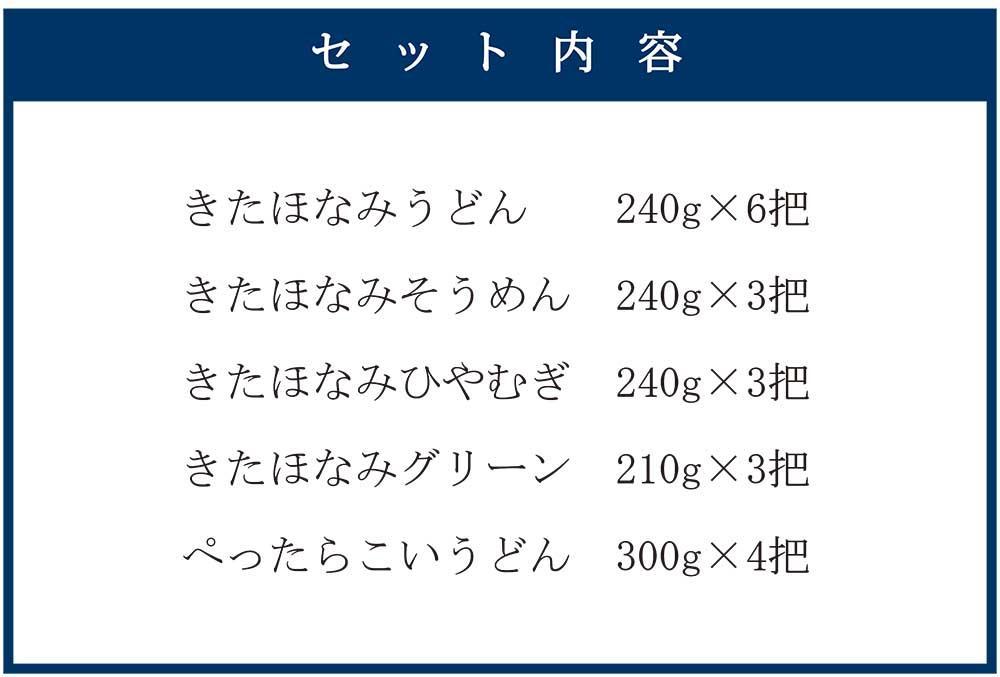 北海道産小麦使用】きたほなみ乾麺5種類詰合せ（4.71kg）: 江別市ANAのふるさと納税