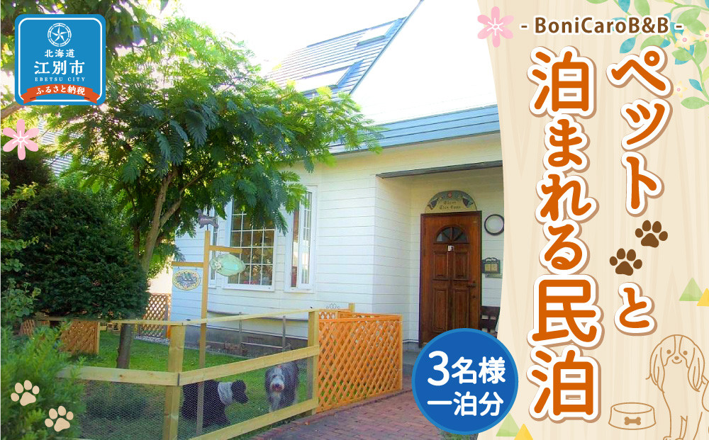 ペットと泊まれる民泊 BoniCaroB&B 3名様一泊分　宿泊券