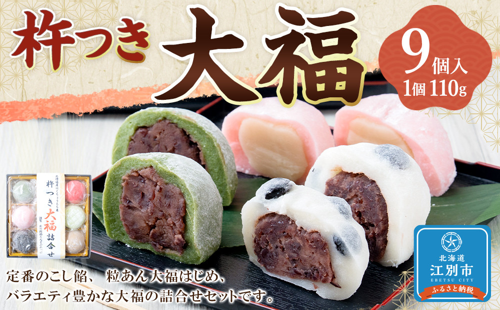 北海道産はくちょうもち米１００％ 杵つき大福セット（１１０ｇ×９個入）