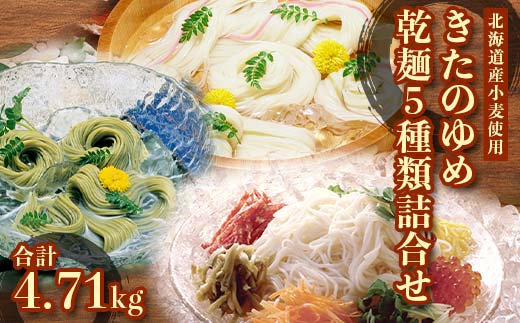 【北海道産小麦使用】きたほなみ乾麺5種類詰合せ（4.71kg） EB8-0180