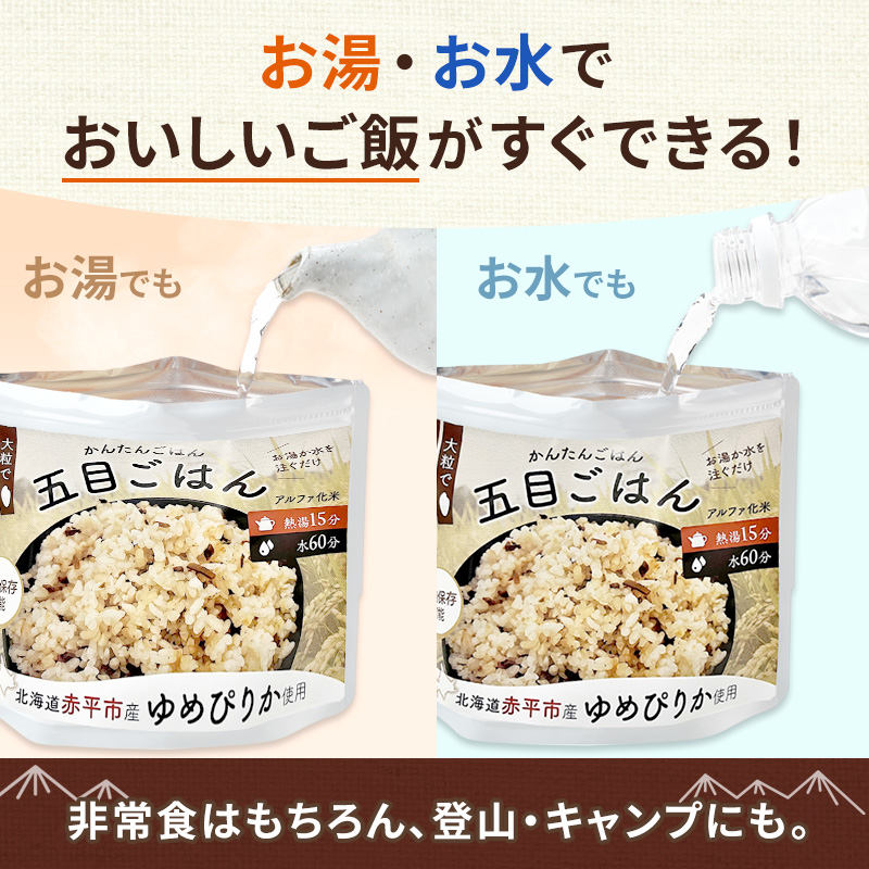 北海道赤平市産ゆめぴりか使用！ 五目御飯 100g 10袋セット 大粒で甘みしっかり アルファ米 保存食 非常食 長期保存 アルファ化米