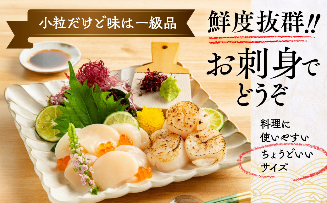 9-41 【訳あり】北海道オホーツク産ホタテ貝柱(生食用)小粒大入 300g ｜ サイズ不揃い ワケアリ 訳あり ほたて ホタテ 帆立 貝柱 玉冷 300g