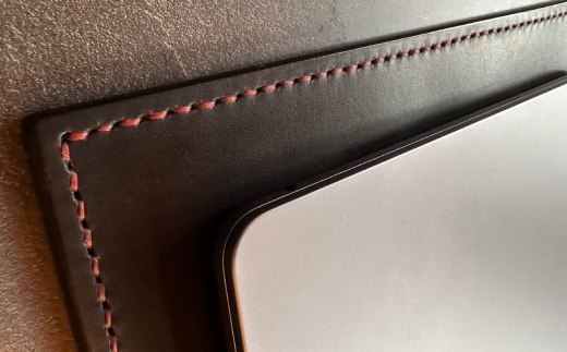 167-3 本革レザーデスクマット(ブラック・レッドステッチ)
