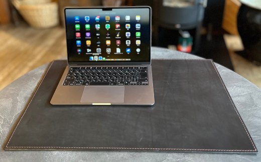 167-3 本革レザーデスクマット(ブラック・レッドステッチ)