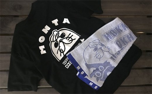 17-63 ゆるキャラ紋太グッズ(Tシャツ[ブラックM]、タオル[ブルー]) 通常発送 ブラック-M-紋太ブルー