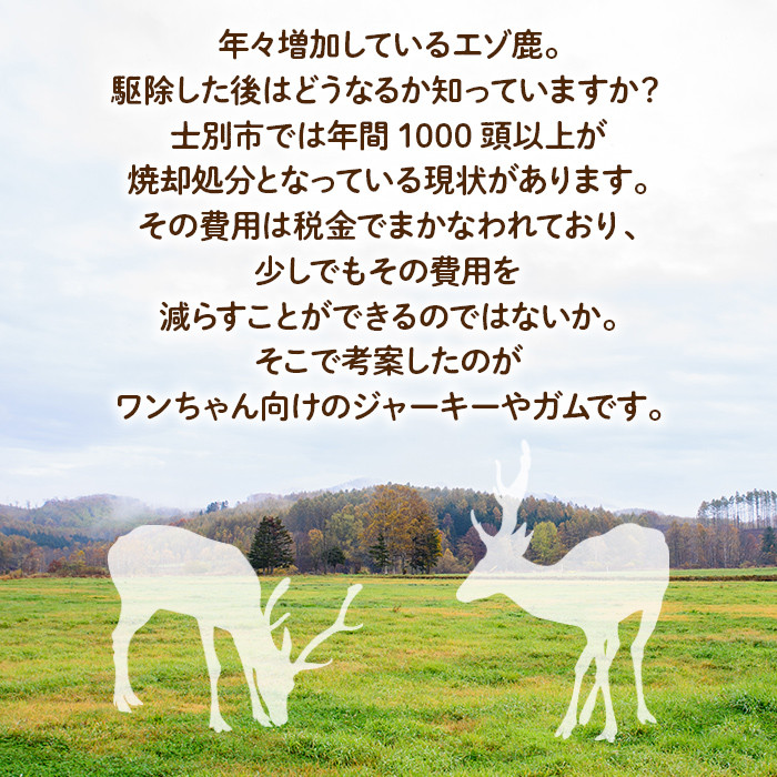 【B7063】＜犬のおやつに＞ エゾ鹿ジァーキィー (80g×3袋) 犬 ペット おやつ 鹿肉ジャーキー ジャーキー 犬用ジャーキー ペットフード 鹿 エゾ鹿 蝦夷鹿 北海道 士別市 贈り物 愛犬 プレゼント 【士別ジビエ工房 CHOUETTE】