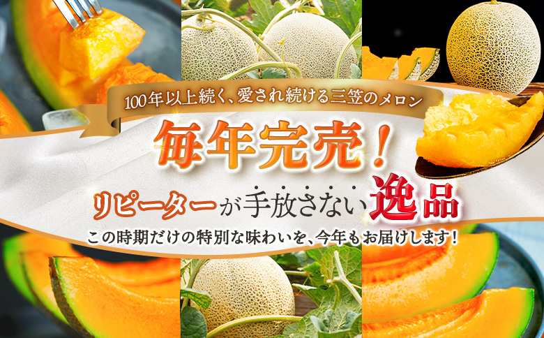 《2026年分受付中》とろける食感と甘い香り北海道三笠メロン2玉入（2.6kg以上）【0100103】