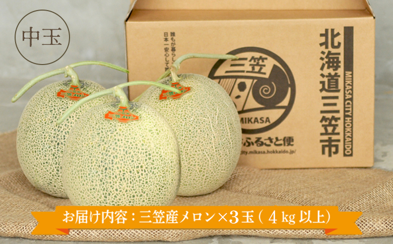 《2026年分受付中》三笠メロン3玉入(4.0kg以上)【0130101】