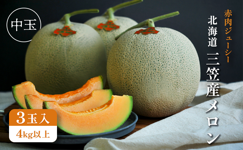 《2026年分受付中》三笠メロン3玉入(4.0kg以上)【0130101】