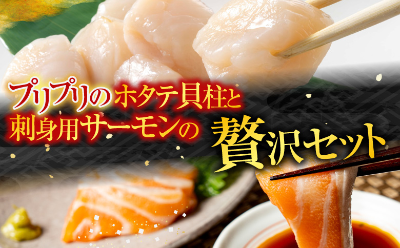 根室海鮮市場＜直送＞刺身用ほたて貝柱200g・刺身用トラウトサーモン(背)300～400g×1本 A-28208