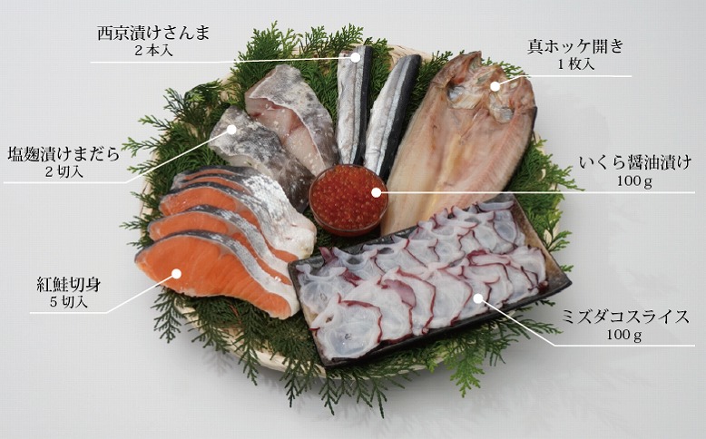 ＜12月21日決済分まで年内配送＞海鮮セット竹(いくら・さんま・まだら・紅鮭・ミズダコ・ほっけ) B-12002
