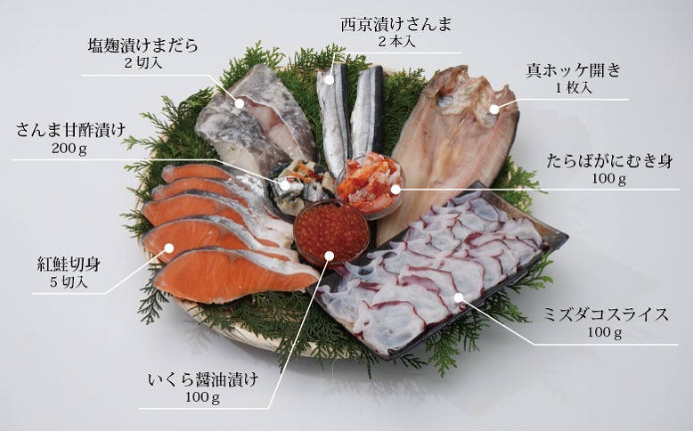 ＜12月21日決済分まで年内配送＞海鮮セット松(いくら・さんま・まだら・紅鮭・ミズダコ・たらばがに・ほっけ) C-12001