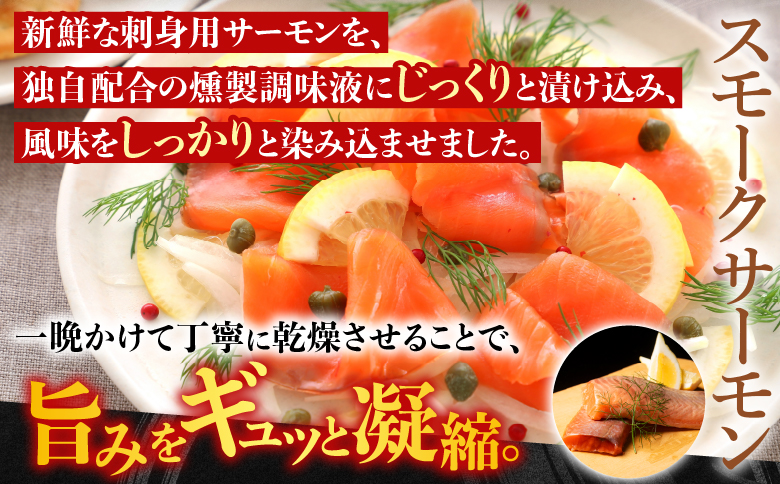 お刺身トラウトサーモン4～8本(計2kg)＆スモークサーモン4～6枚(計800g) F-09006