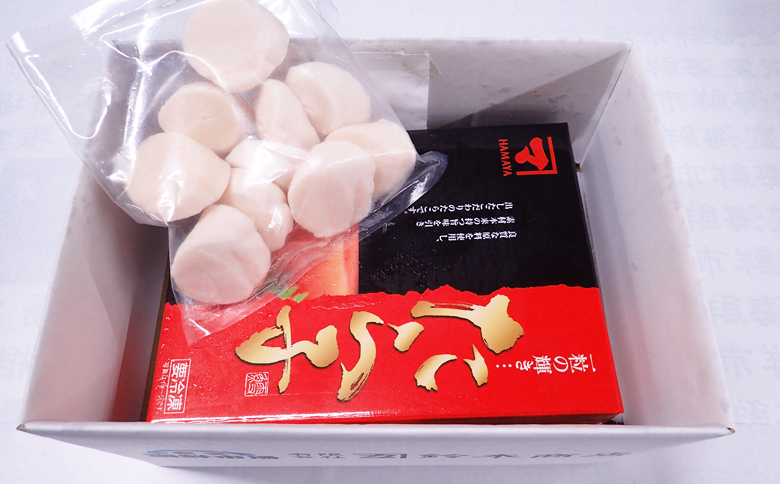 ＜12月10日決済分まで年内配送＞刺身用ほたて貝柱200g・甘口たら子500g(化粧箱入り) A-14219