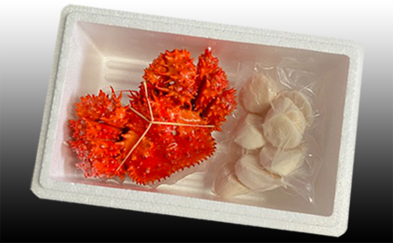 【12/31決済分まで1月中配送】 花咲かに300g前後～450g前後×1尾、ほたて貝柱200g A-36063