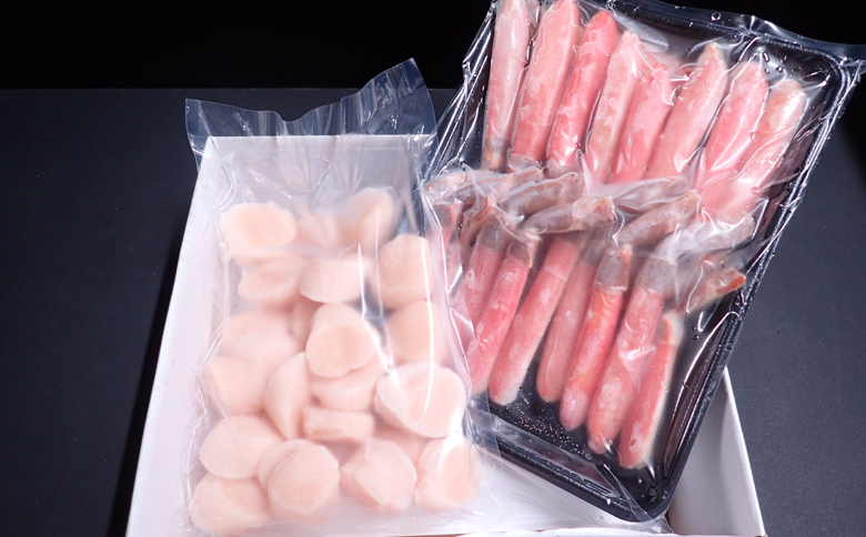 ＜12月10日決済分まで年内配送＞お刺身可！生ずわいがに棒肉ポーション500g(12～20本)、刺身用ほたて貝柱300g B-14124