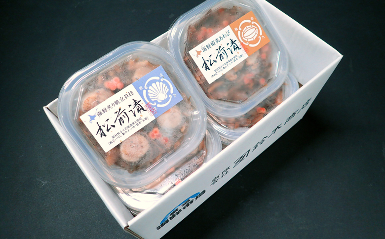 根室海鮮市場＜直送＞あわび松前漬けとほたて松前漬け各100g×4P(計800g) B-28115