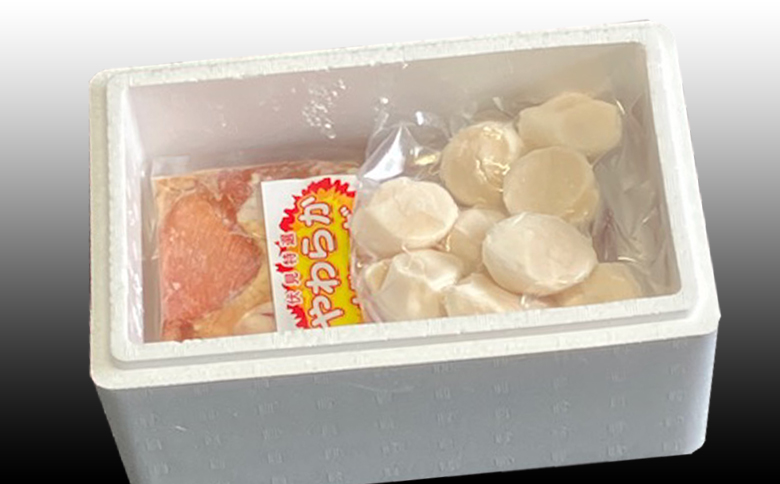 ＜12月21日決済分まで年内配送＞味付若鶏やわらか唐揚げ(ザンギ)350g×4P、ほたて貝柱500g B-30025