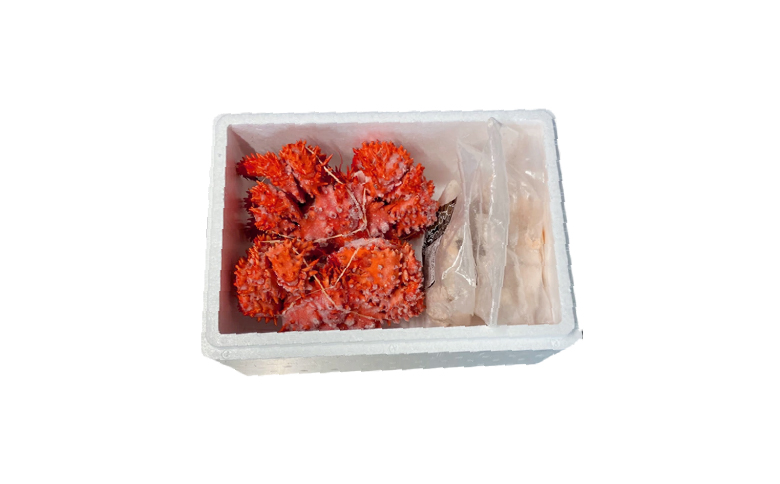 【北海道根室産】花咲かに400g前後～550g前後×2尾、たこ唐揚げ250g×2P B-30048