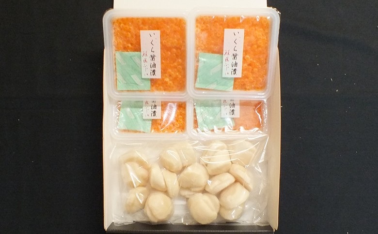 ＜12月21日決済分まで年内配送＞【北海道根室産】いくら醤油漬70g×4P・お刺身帆立貝柱300g B-42084