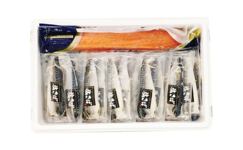 お刺身トラウトサーモン3.5kg、塩さばフィレ1枚×20Ｐ D-09020