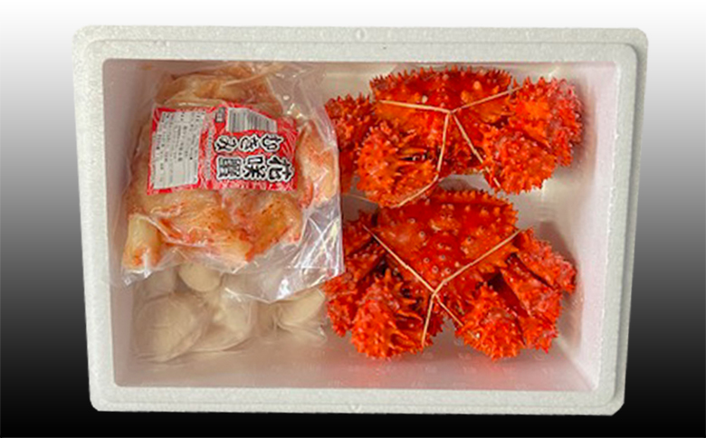 ＜12月21日決済分まで年内配送＞花咲かに2尾、花咲かにむき身300g×1P、ほたて貝柱500g×1P F-76002