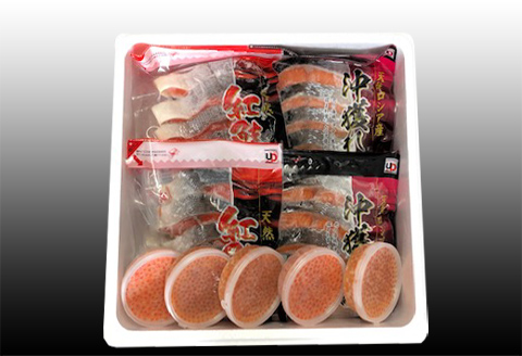 ＜12月21日決済分まで年内配送＞甘塩紅鮭5切×10P、甘塩時鮭5切×10P、いくら醤油漬け100g×5Ｐセット E-70002