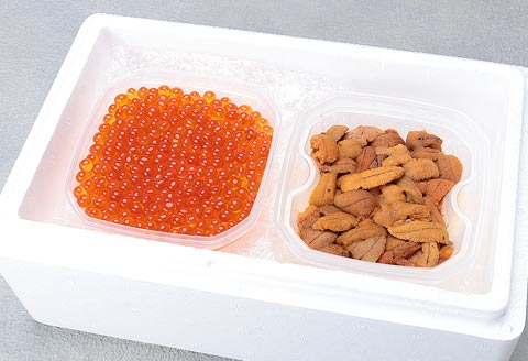 蒸しウニ(赤系)80g、鮭イクラ160gセット A-24014